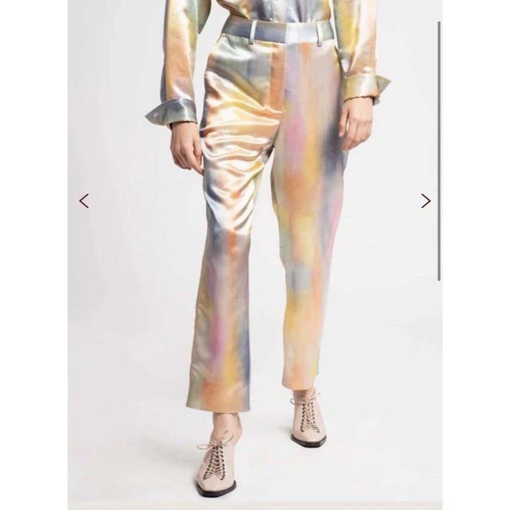 Sies Marjan Willa Printed Satin Cropped Pant Rainbow Watercolor 6 Iridescent